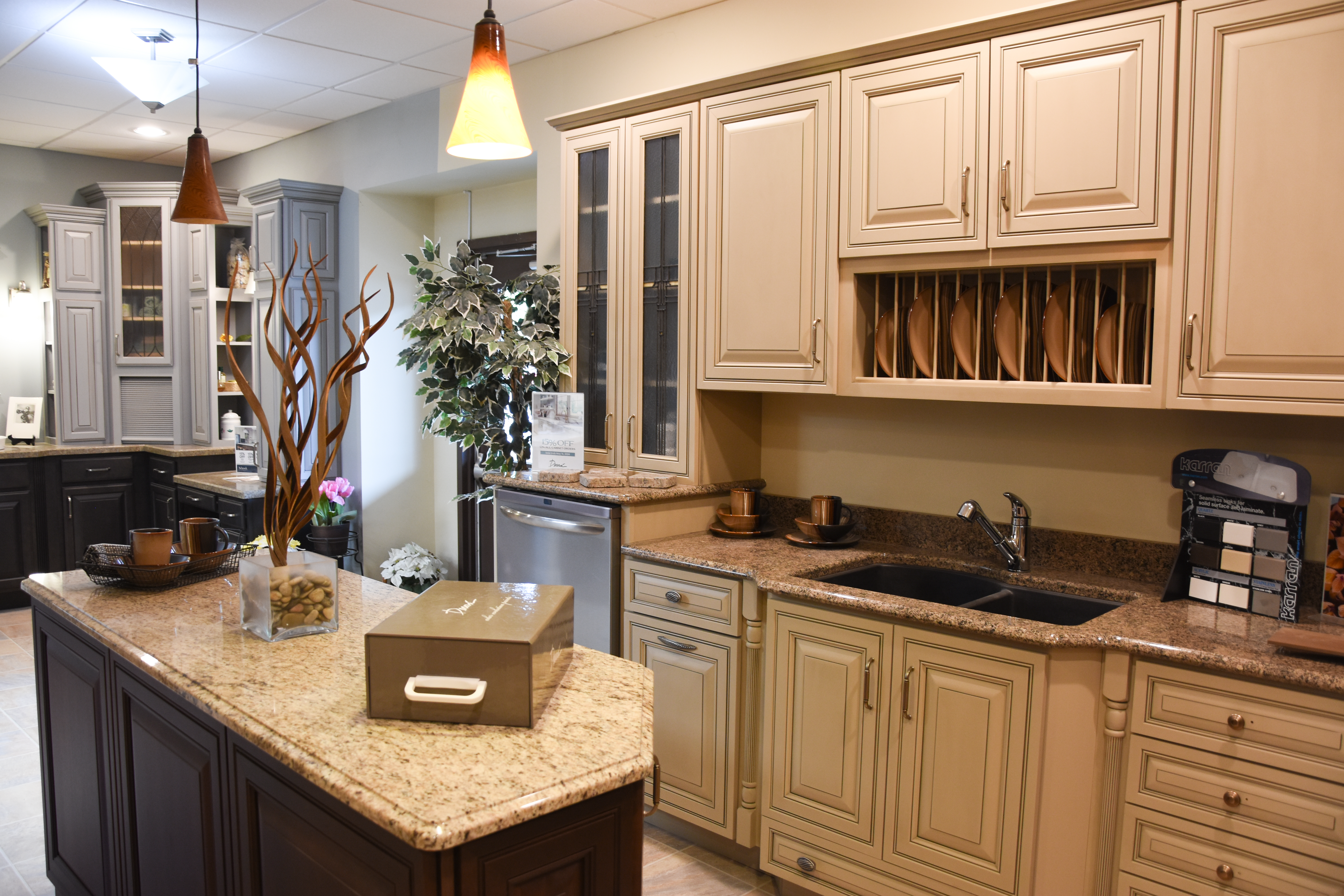 Kitchen cabinets and countertops in 84 Lumber Design Studio