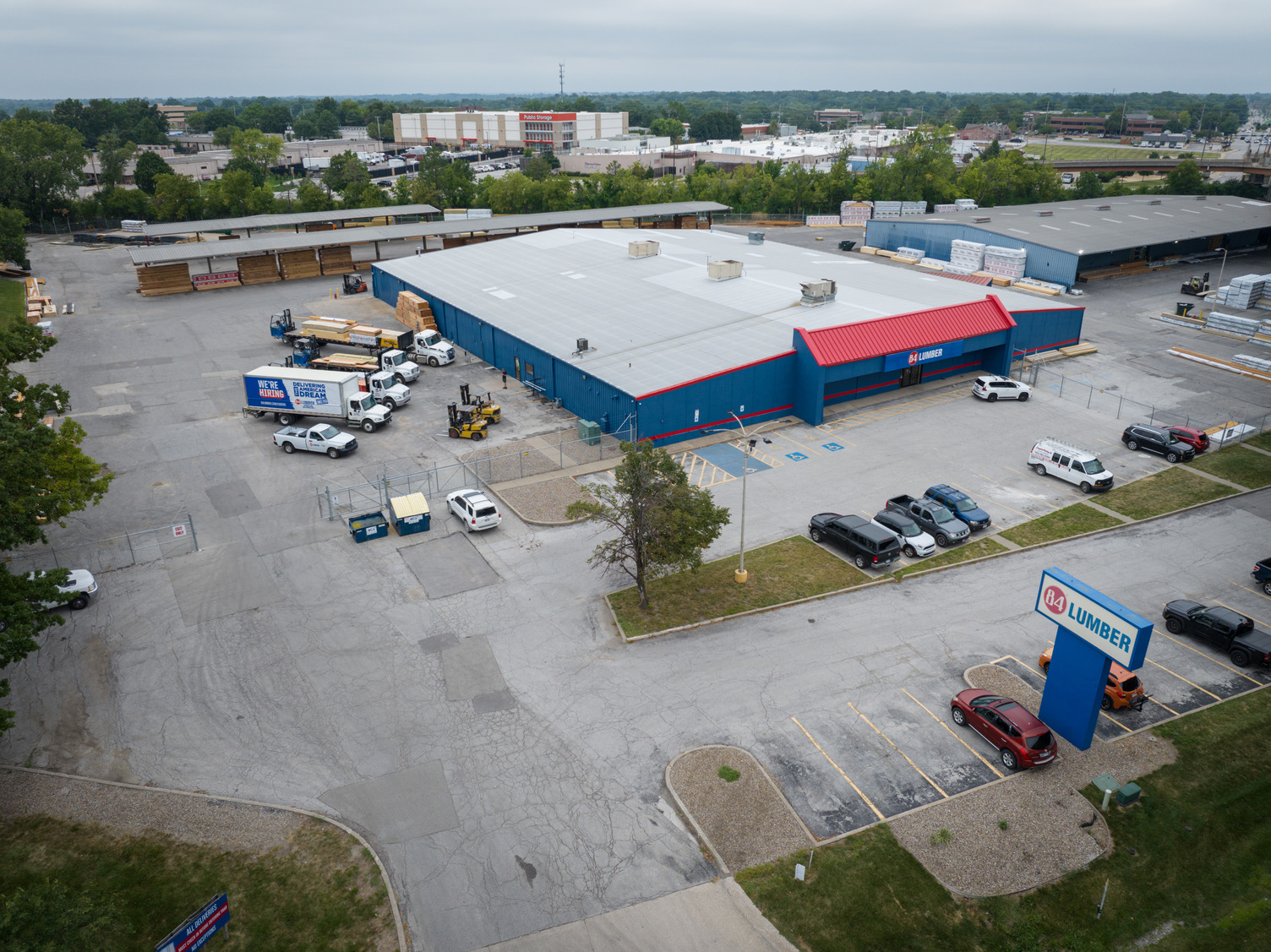 Aerial shot of 84 Lumbers Lenexa, Kansas lumber yard 